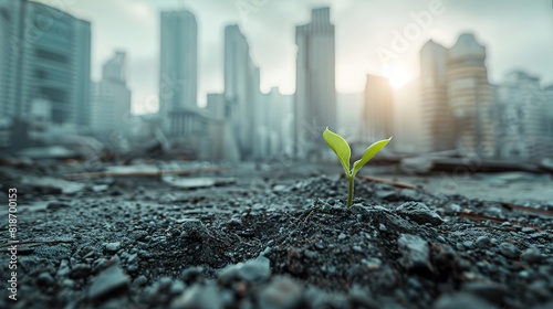 A single plant grows in a crack in the concrete