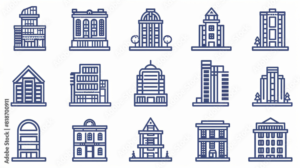 Simple Set of Buildings Related Vector Line Icons.