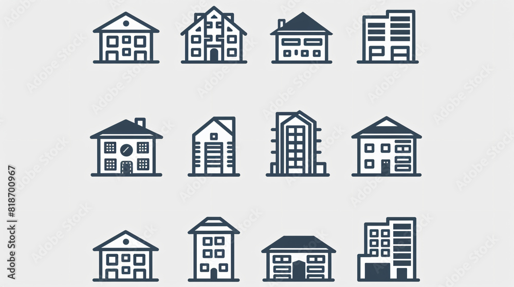 Simple Set of Buildings Related Vector Line Icons.