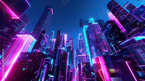 Urban music in the city with neon color music background. Animation loop