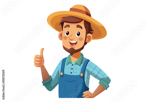 A man in a straw hat is giving a thumbs up