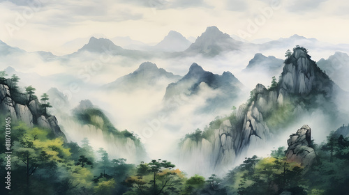 Misty mountain passes watercolor