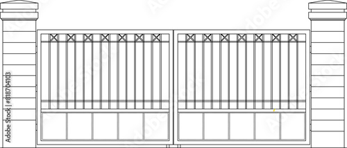 vector illustration, sketch design, vintage European model of a classic iron fence gate 