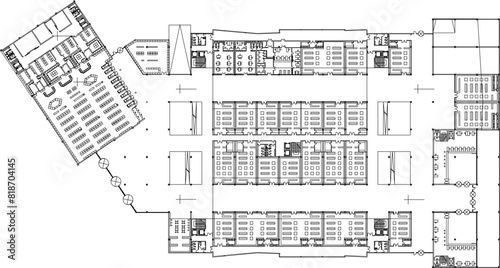 vector illustration, sketch, design, floor plan of a multi-storey mall, skyscraper with a modern shape in a big city.