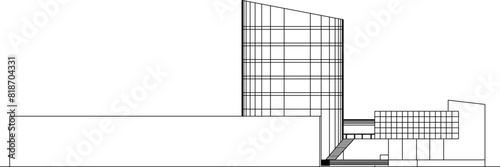 vector illustration sketch design drawing of multi-storey building, skyscraper mall with modern shape