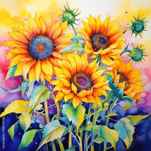 Sunflowers on color background