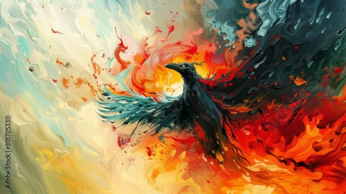 Vivid, dynamic painting bursting with intense colors, Ai Generated