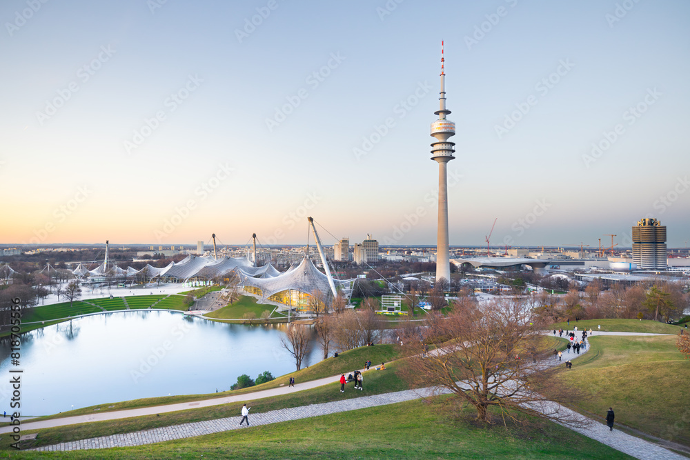 Fototapeta premium Olympiapark Munich 2024 in winter during sunset