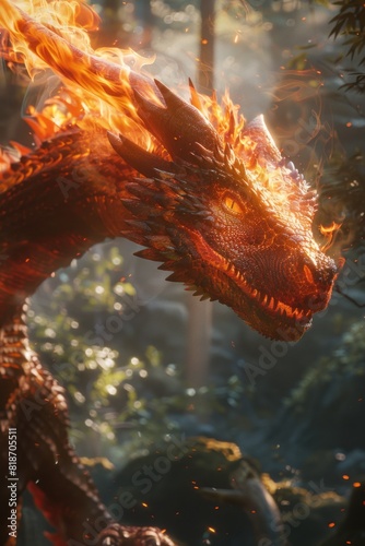 Intense close-up of a fire breathing dragon