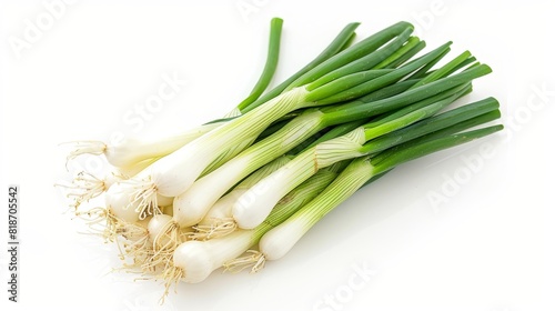 Fresh organic green spring onion vegetable isolated on white background.