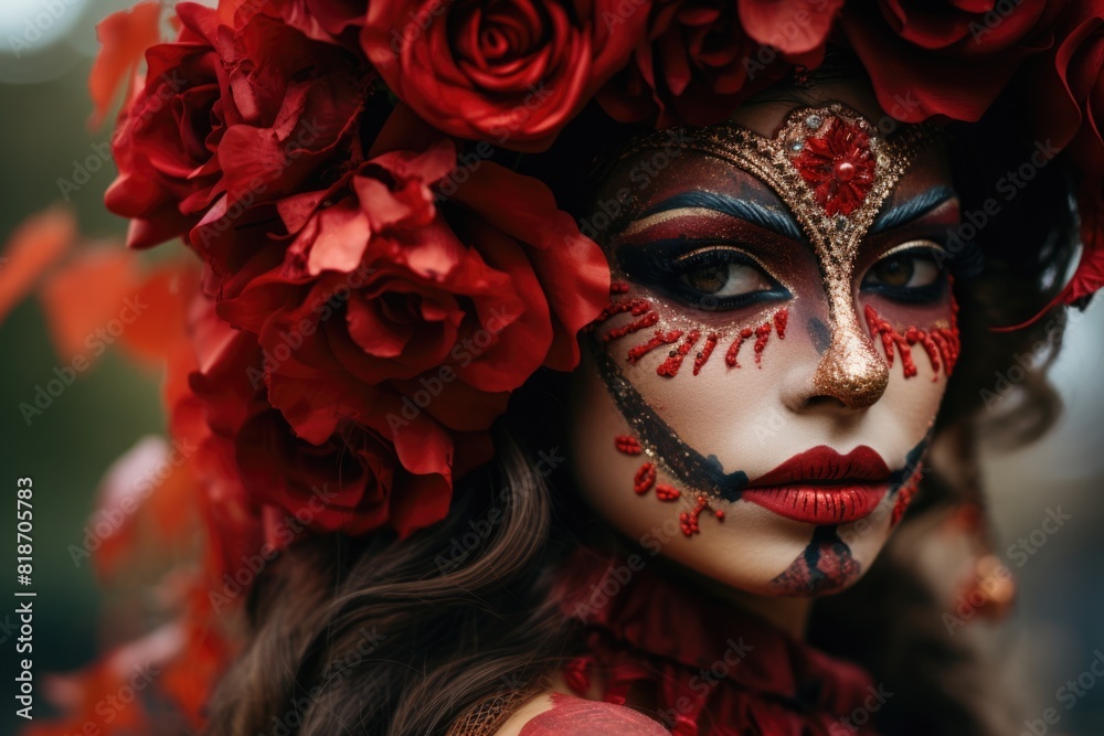 Woman wearing makeup with flowers in hair