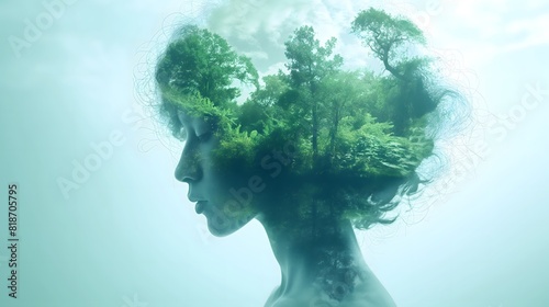 Woman's profile merged with forest
