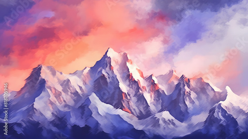 Snow-capped peaks watercolor photo