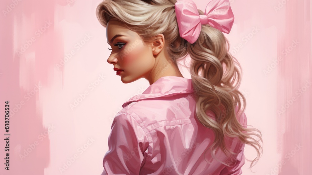 Girl wearing a pink bow in her hair