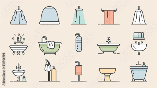 Simple Set of Showering and Bathing Related Vector Lin