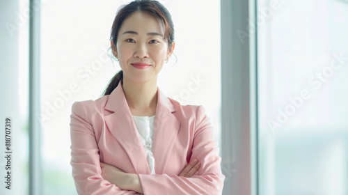Confident Businesswoman in Pink Blazer Smiling in Office Free Download Confident Businesswoman in Pink Blazer Smiling in Office - GFXLoad