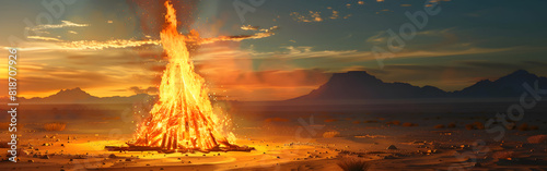 fire in the sea 3.D invitation visualizing a minimalistic Holi bonfire. 