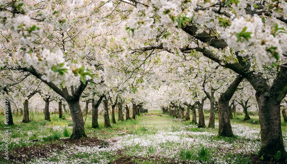 A vibrant cherry blossom orchard in full bloom during spring.
A vibrant cherry blossom orchard in full bloom during spring.