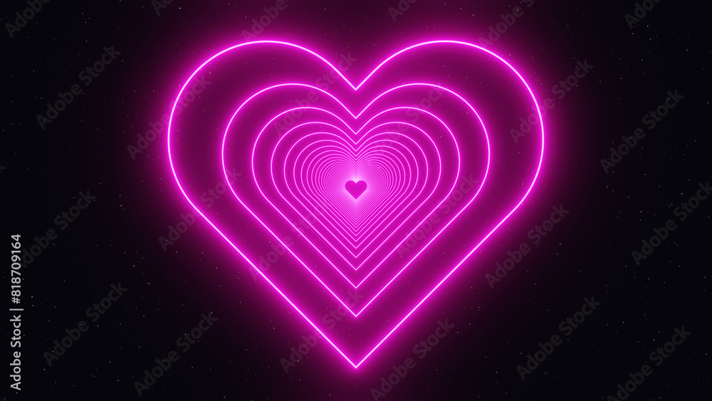 3d neon pink glowing heart on black background. Valentines Day romance concept. Isolated black icon love 3d neon pink glowing heart on black background. Valentines Day romance concept. Isolated black icon love