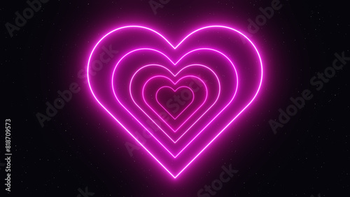 3d pink neon glowing neon laser heart. Romance Valentines day love celebration background. Retro y2k futuristic grid object in space sky cosmos. 