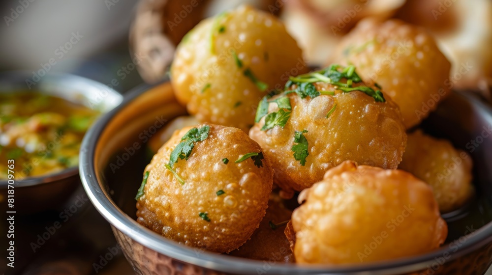 Vibrant Close-up of Panipuri for Food Posters Generative AI Vibrant Close-up of Panipuri for Food Posters Generative AI