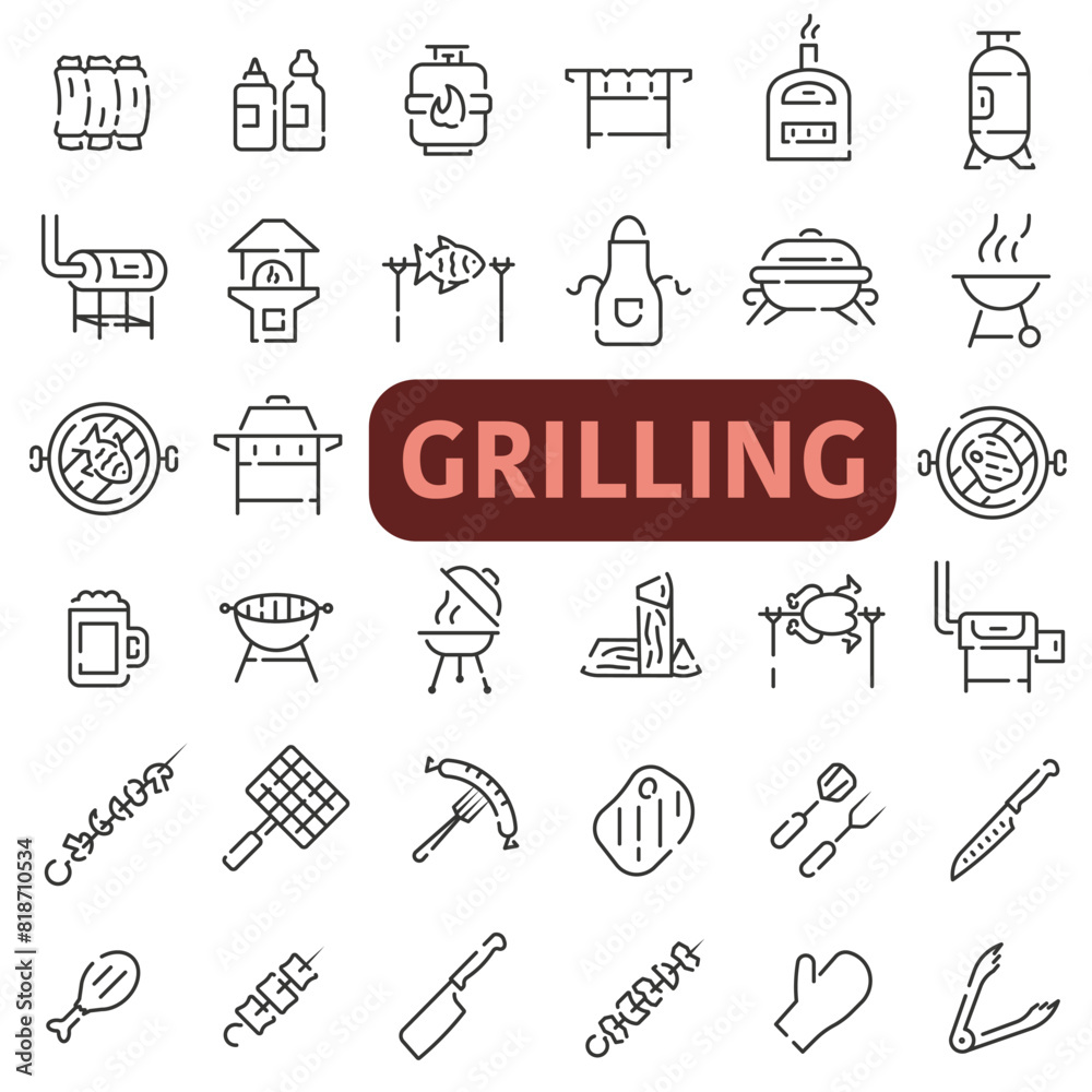Barbecue grill. Everything for the grill. Grill icons. Grill vector isolated icons. Barbecue grill. Everything for the grill. Grill icons. Grill vector isolated icons.