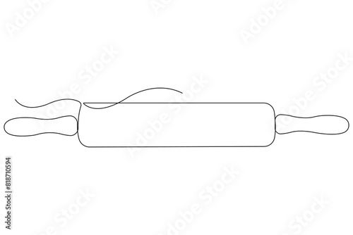  Continuous one line art drawing of a kitchen roller pin vector