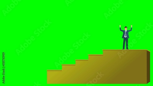 Businessman Ascends the Ladder of Success (Green Screen), Achieving Business Growth (Green Screen)