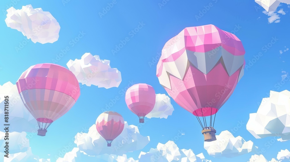 Fototapeta premium Create a vibrant low poly hot air balloon festival featuring pastelcolored balloons.