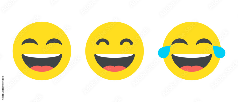 Laugh emoji icon set in generic style. LOL, laughing face emoticon ...