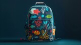 Create a playful childrens backpack mockup featuring whimsical designs and a crisp, clean background.