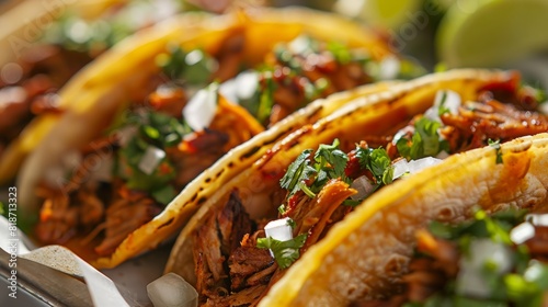 Vibrant Close-up of Tacos al Pastor for Food Poster Generative AI photo