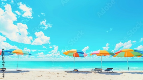 Sunny Beach Day: A wide shot captures the summer vibe with colorful umbrellas and clear blue ocean.