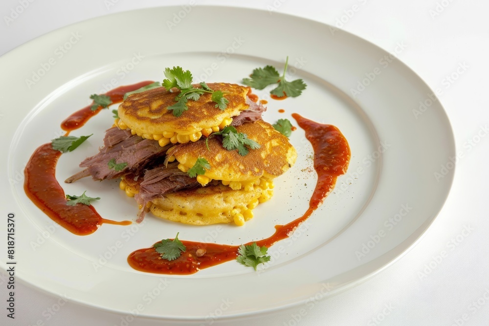 Mouthwatering BBQ Duck Corn Pancakes with Flavorful Habanero Drizzle