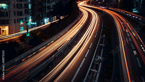 High speed light effect or highway motion light trails abstract background of urban city ai image generative © Desinger