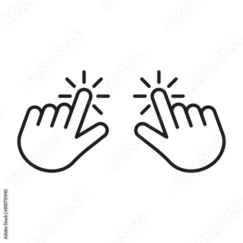 Click mouse pointer in the form of a linear symbol of the hand, click vector icon for user interface.