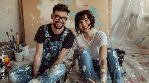 A Joyful Couple Painting Together © YulaStock