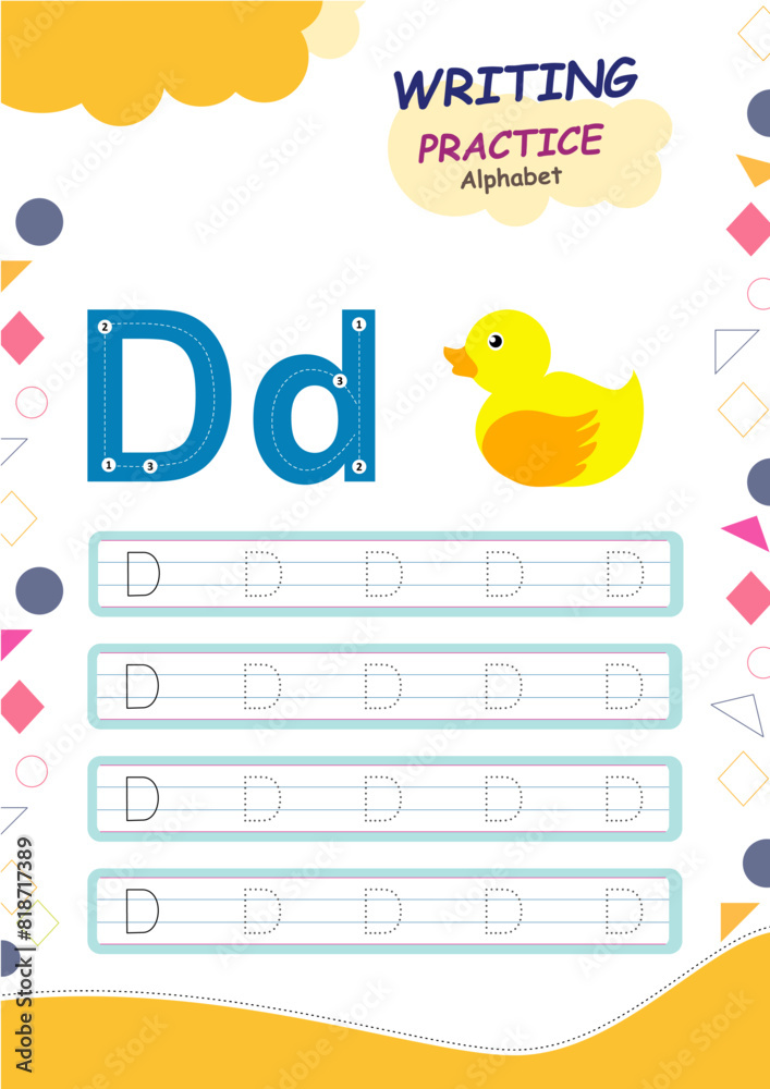Alphabet Tracing Handwriting Practice Kids Worksheet D for Duck Alphabet Tracing Handwriting Practice Kids Worksheet D for Duck