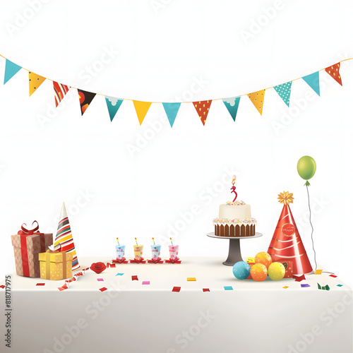 Party theme and decorations isolated on white background, realistic, png 