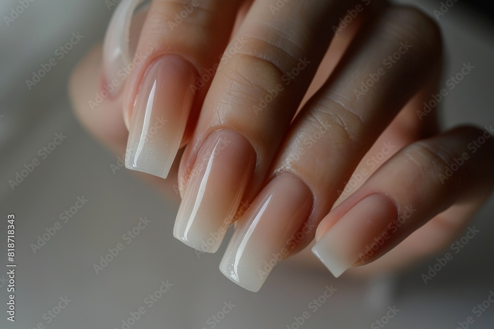 elegant nail design. a woman's hand with a pink manicure in close-up.. Beautiful simple AI generated image in 4K, unique.