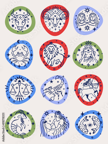 Set of zodiac signs hand drawn, vector illustration