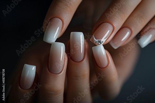 Beautiful painted nails close-up. Fashionable nail extensions with French design. Beautiful simple AI generated image in 4K, unique.