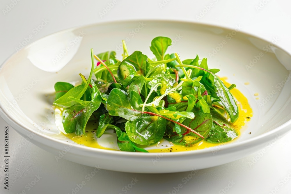 Zesty Mustard Vinaigrette Baby Greens Salad in White Bowl Zesty Mustard Vinaigrette Baby Greens Salad in White Bowl