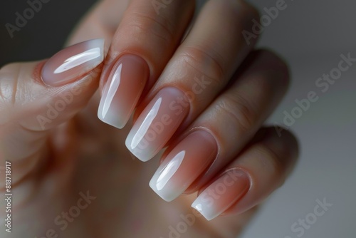 elegant nail design. a woman s hand with a pink manicure in close-up.. Beautiful simple AI generated image in 4K  unique.