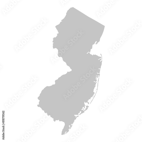 Gray solid map of the state of New Jersey