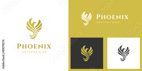 awesome phoenix golden logo illustration. phoenix wing logo animal abstract