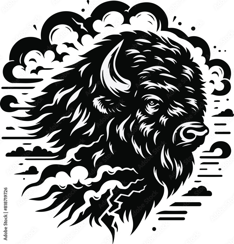 Fototapeta premium American bison Black Vector art White Background Free Download