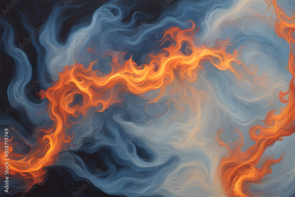 An abstract representation of fire and blue smoke merging into a fiery dance An abstract representation of fire and blue smoke merging into a fiery dance