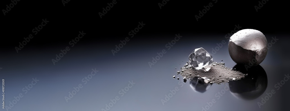 Rhodium is a rare precious natural stone on a black background. AI generated. Header banner mockup with space. Rhodium is a rare precious natural stone on a black background. AI generated. Header banner mockup with space.
