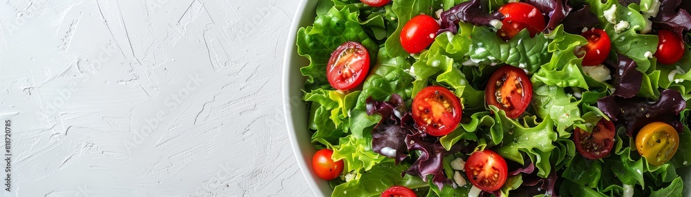 Top view of a Caesar salad, crisp greens, isolated on a white background Top view of a Caesar salad, crisp greens, isolated on a white background